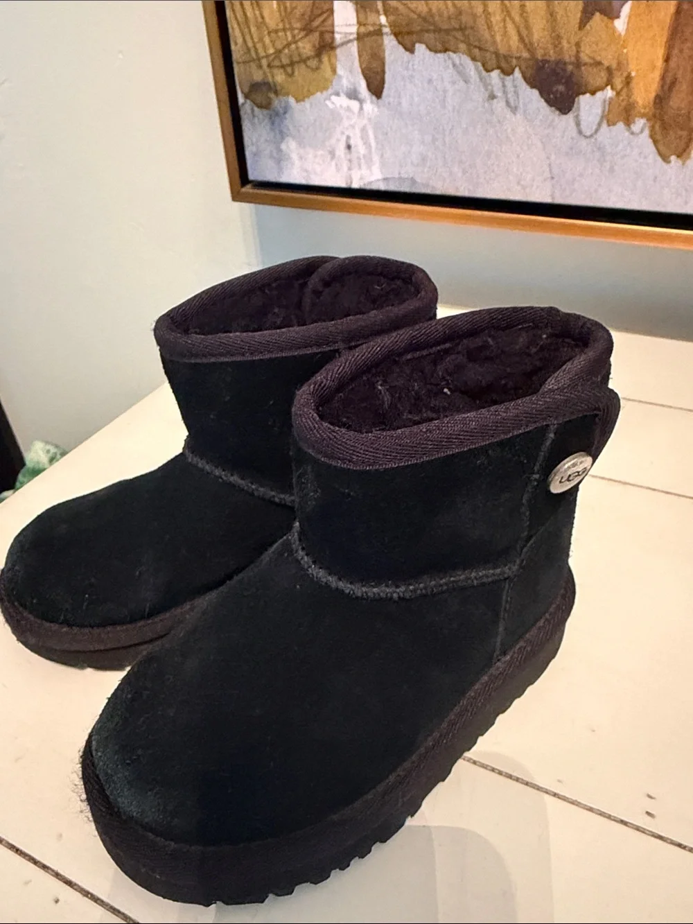 UGG Kids Black Short Button Suede Boot